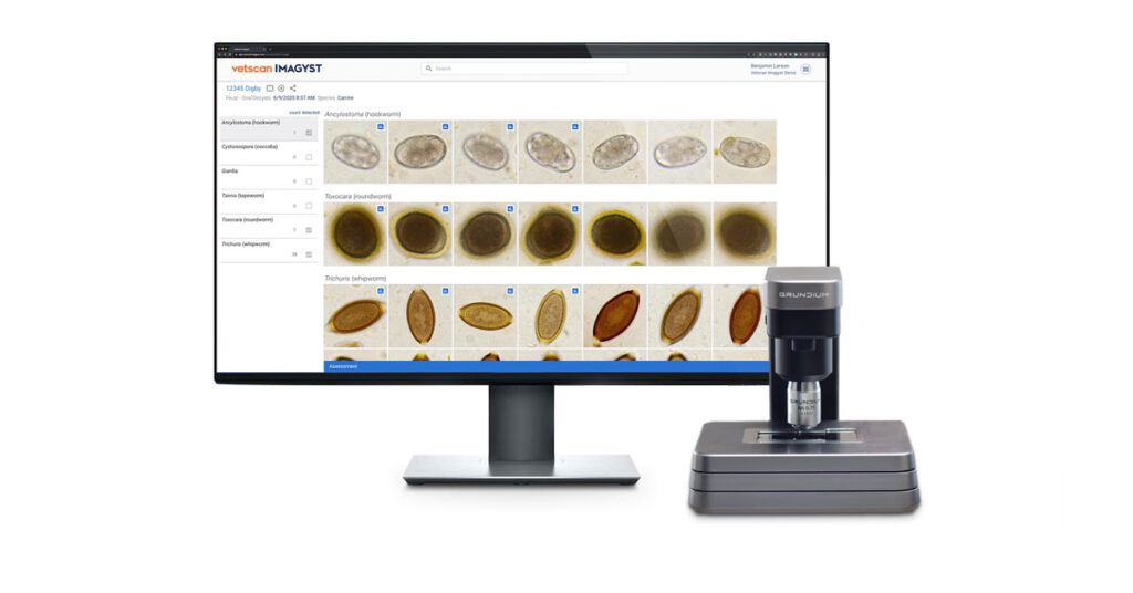 Practice staff can choose parasite egg images to include with the reports they send clients.