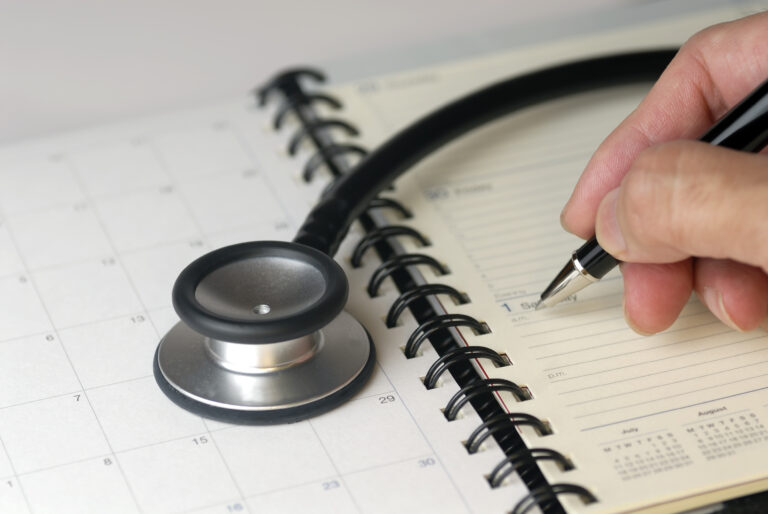 Stethoscope and diary for next appointment