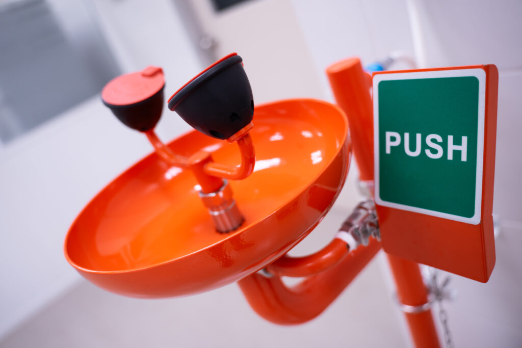 Emergency eye wash station, which is necessary in equine practices to be OSHA compliant.