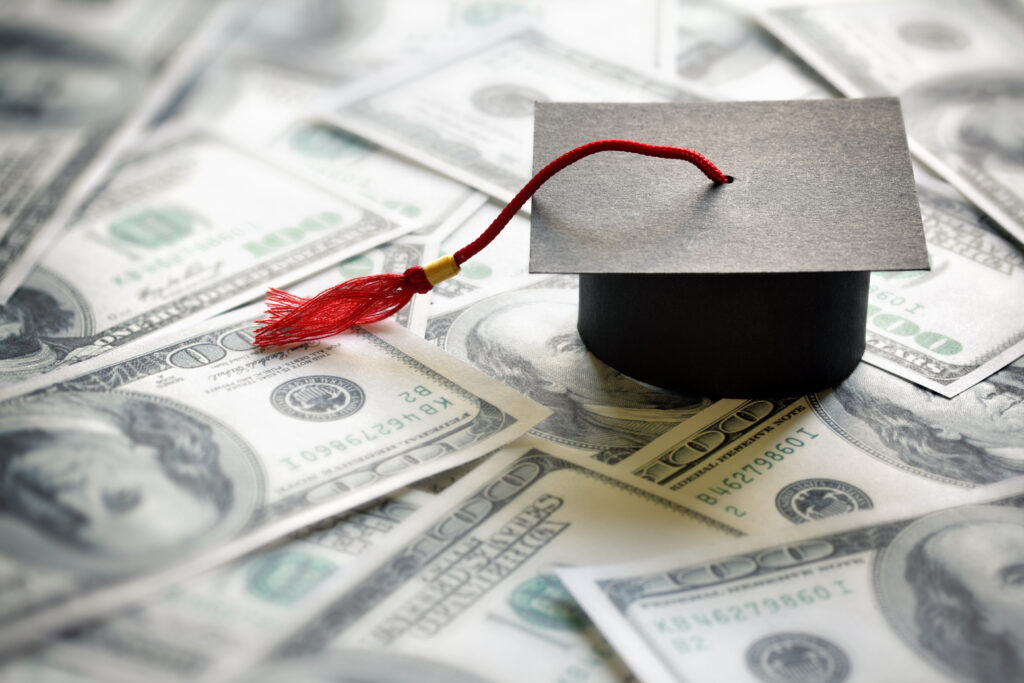 Graphic illustrating educational loans. 