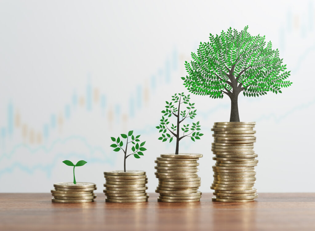 Retirement savings, compound growth illustration. 