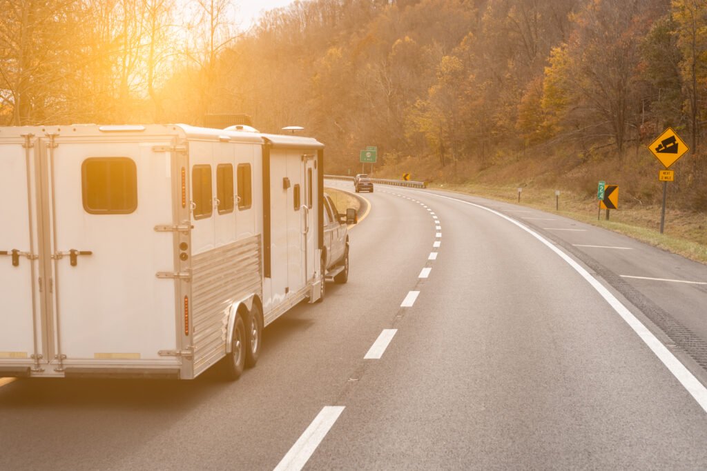 Trailering horse to an equine haul-in facility. 