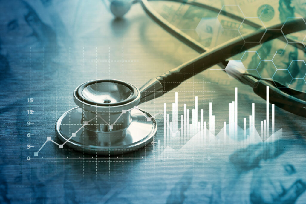 Stethoscope and economic symbols